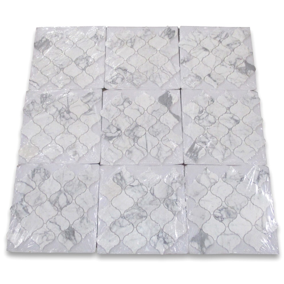L893XP Statuary White Marble Arabesque Baroque Lantern Mosaic Tile Polished