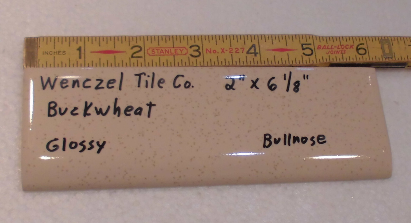 1 pc. Buckwheat – Oatmeal 2” X 6-1/8” Bullnose Ceramic Tile by Wenczel Co. NOS