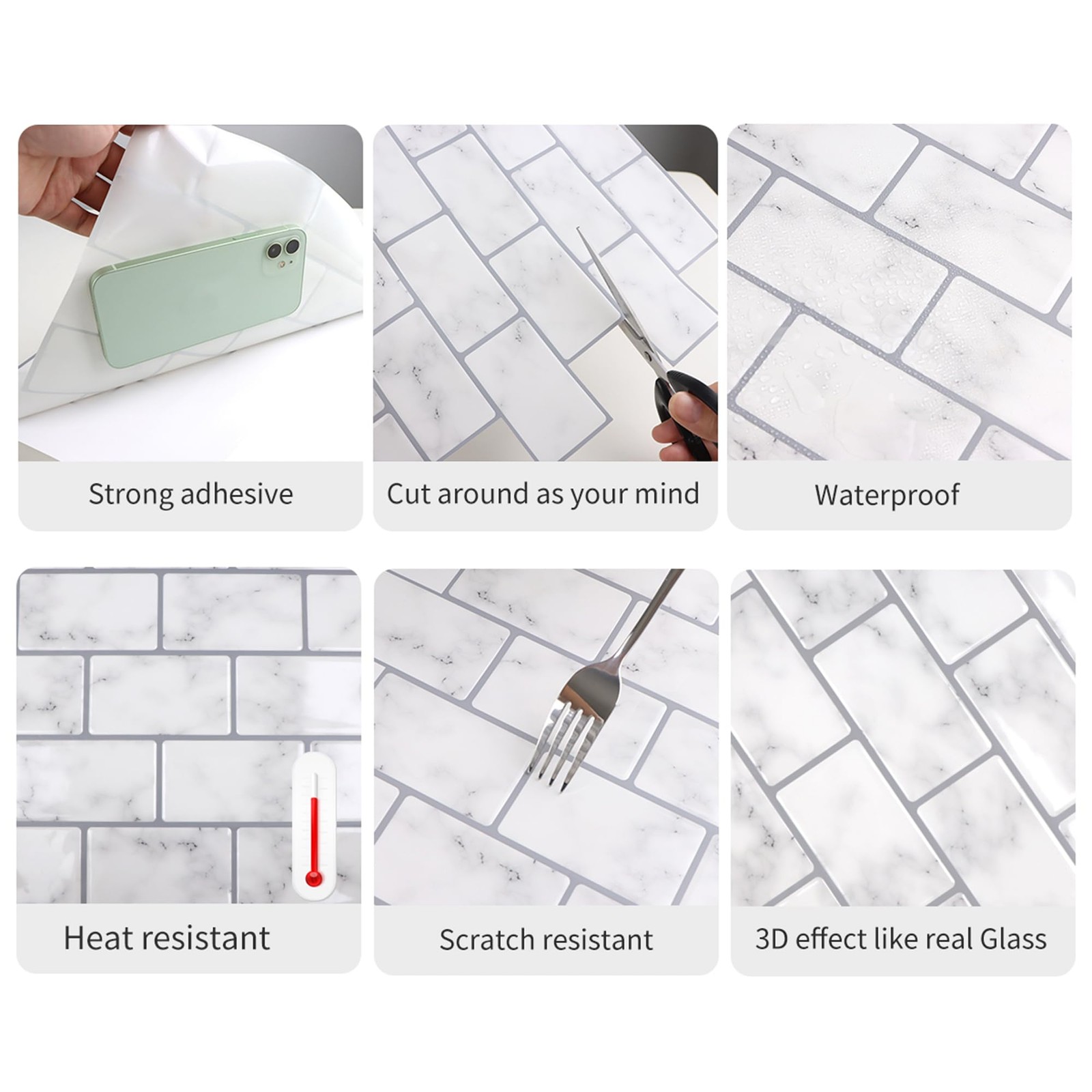 10 Sheets White Peel and Stick Backsplash Wall Tiles 12″ x 12″ Self-Adhesive …