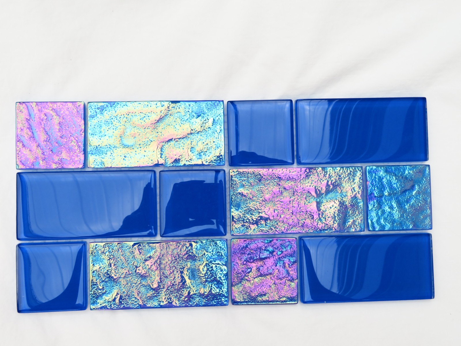 Tiles Iridescent Glass Weatherproof Sheet of 12″ x 6″ Wavy & Smooth Unused Blue