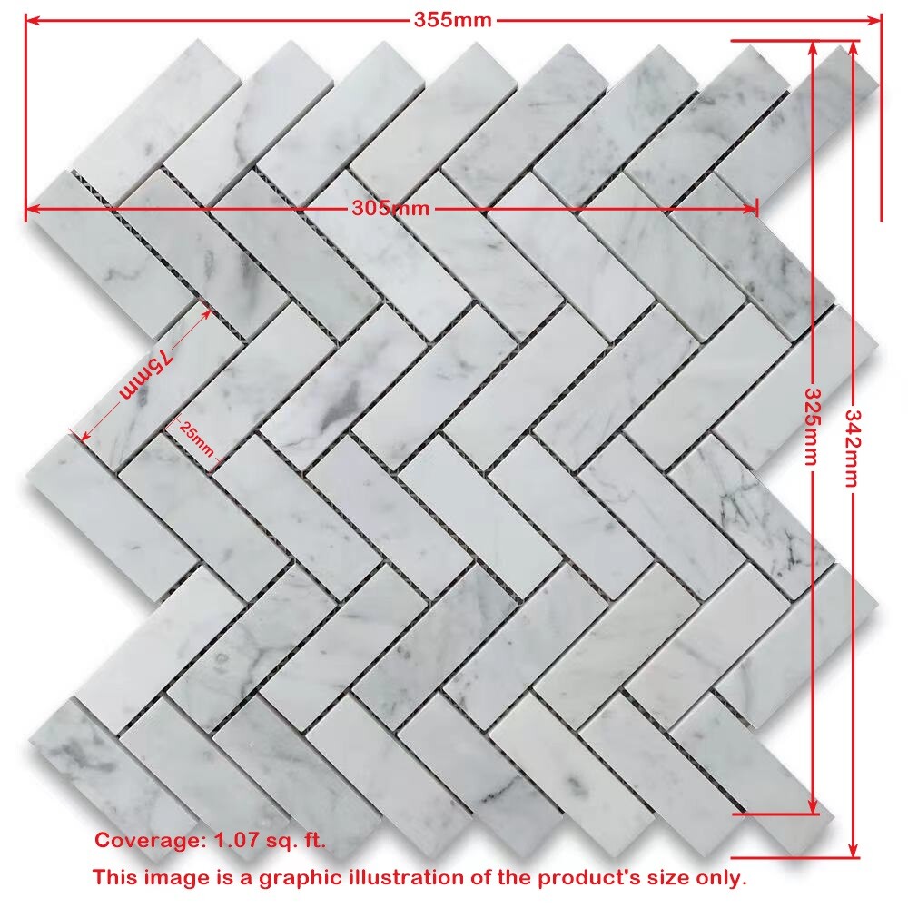 T72XH Thassos White Marble 1×3 Herringbone Mosaic Wall Floor Tile Honed