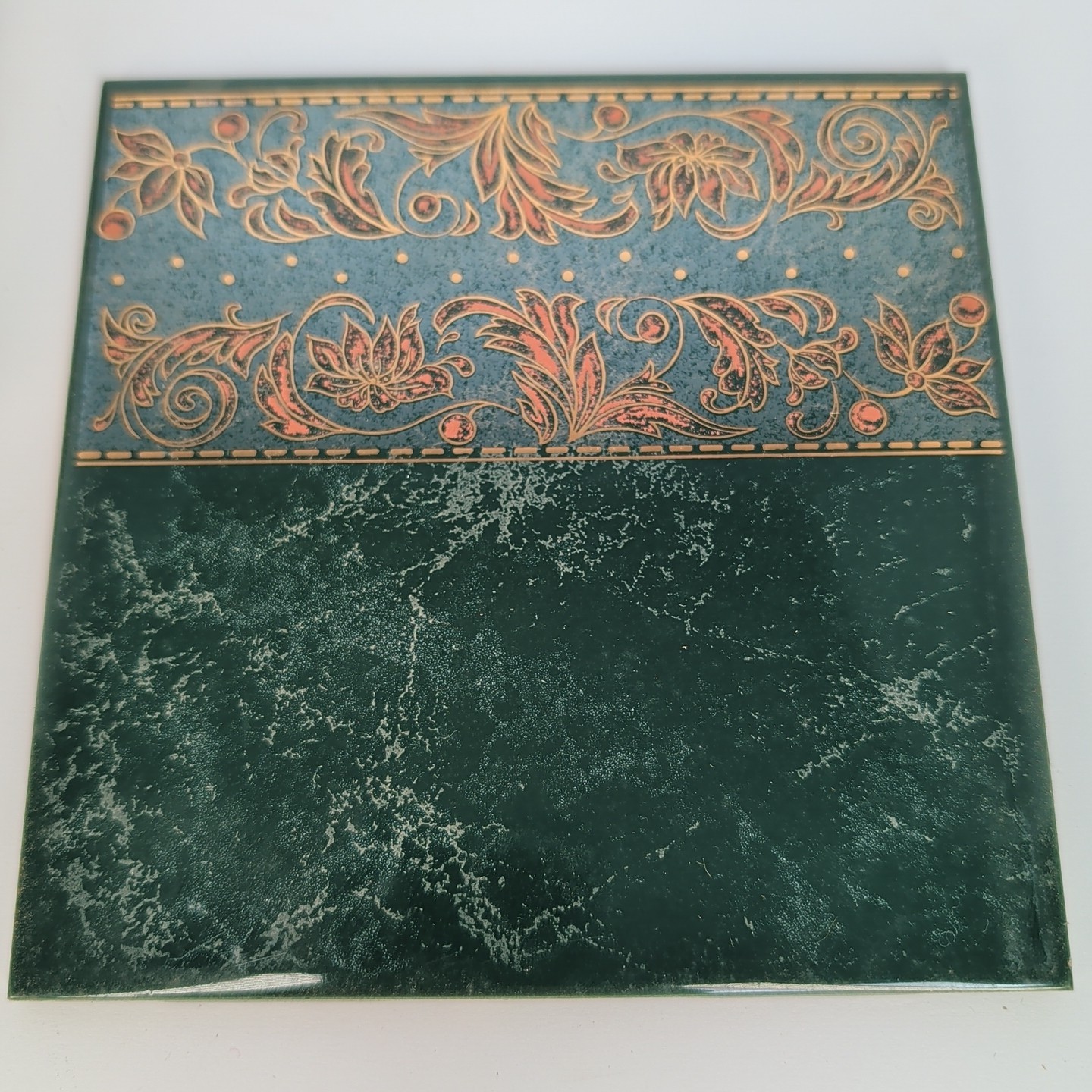 NOS Vintage Remington Marble & Border Ceramic Tile 6″ x 6″ Deep Athens Green
