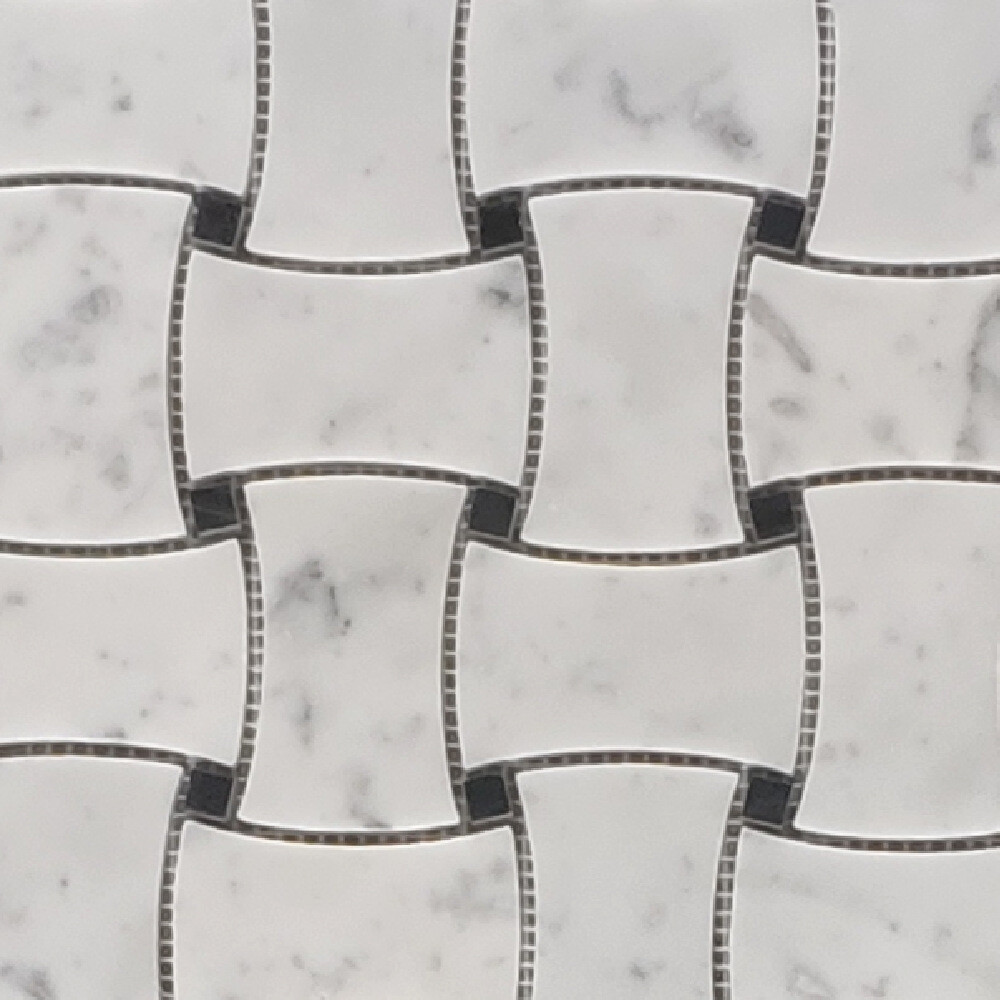 C67W1XP Carrara White Marble Dogbone Wicker Basket Weave Mosaic Tile Polished