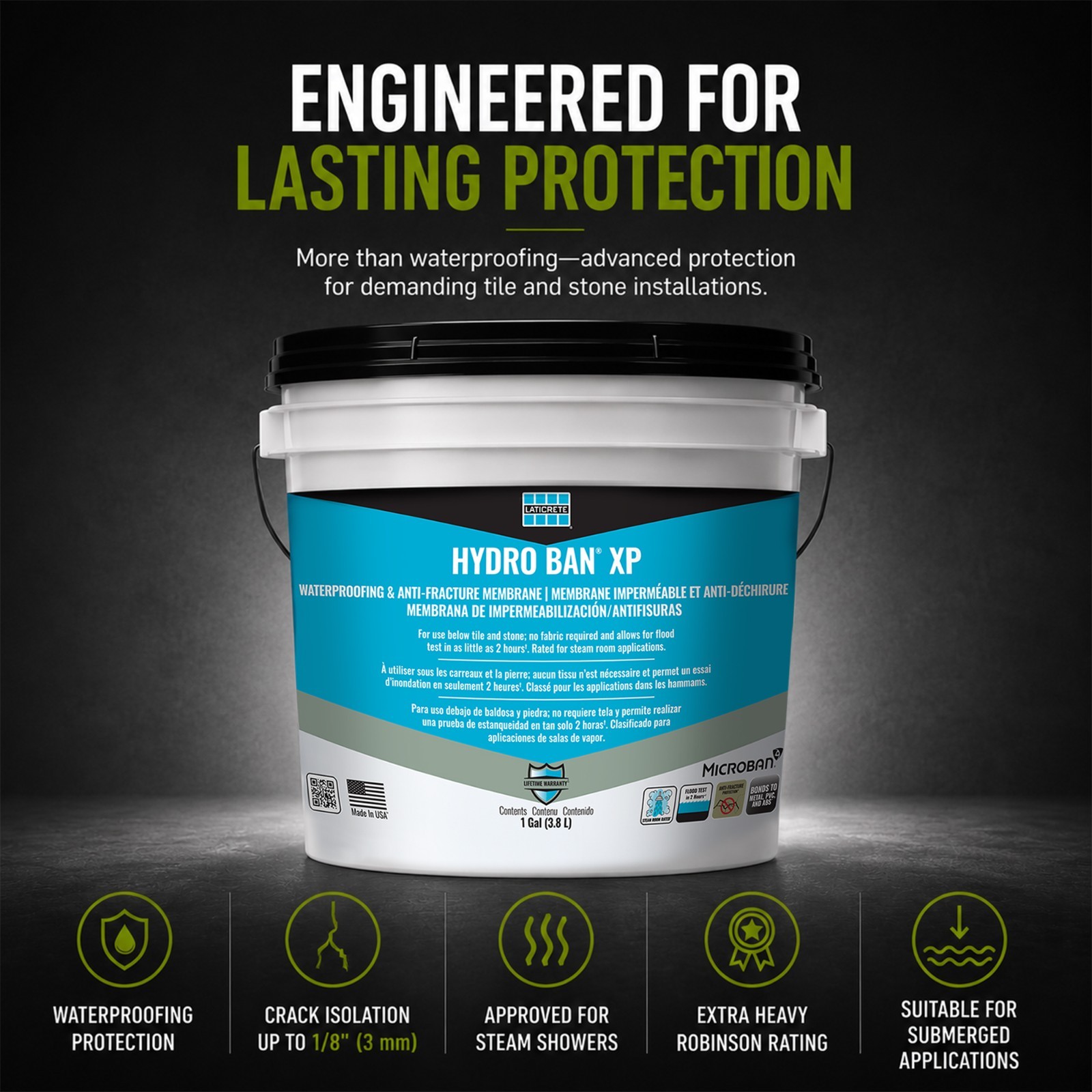 Laticrete Hydro Ban XP Waterproof Self-Curing Liquid Rubber Membrane, 1 Gal Pail
