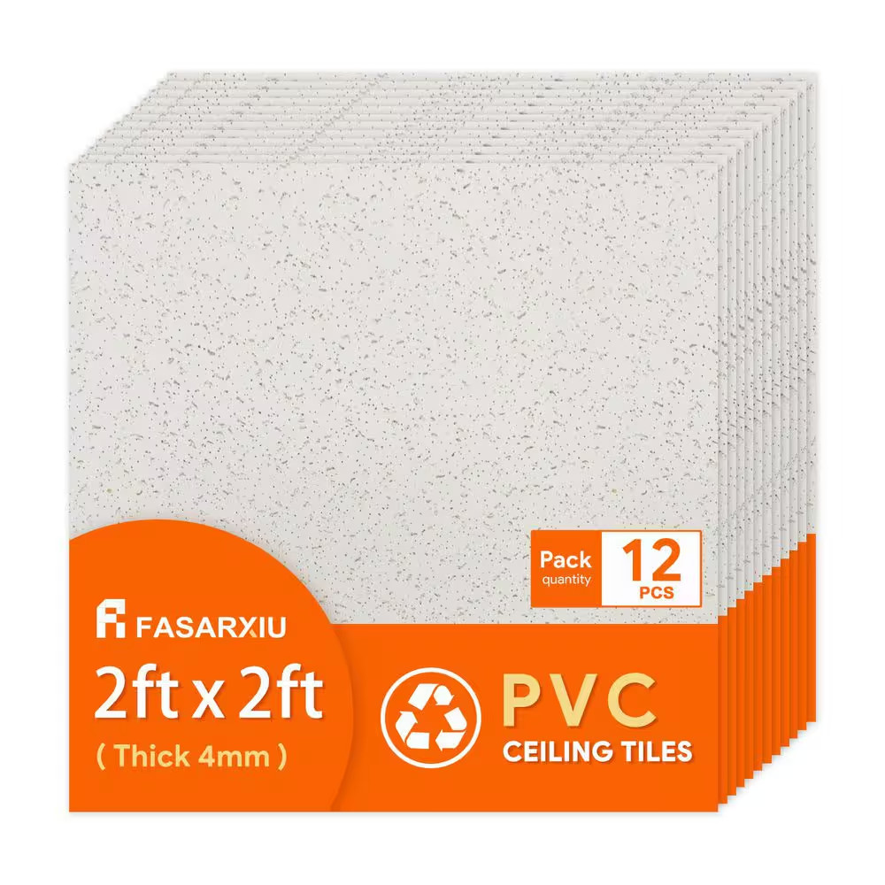 2 X 2 Ft. Smooth Pro White High-Grade PVC Drop Ceiling Tile, Waterproof, Washabl