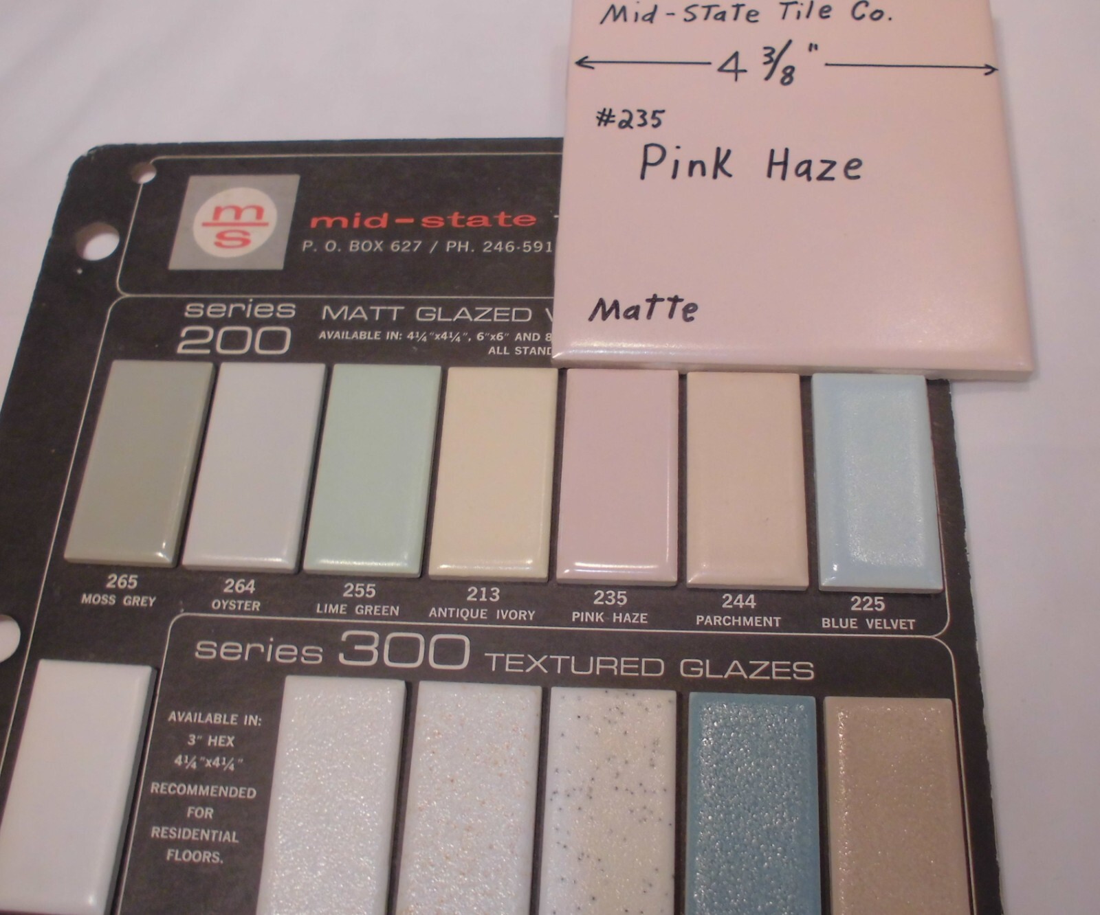 1 pc. Matte Pink Haze #235: Ceramic Tile 4-3/8″ by Mid-State Co. New Old Stock