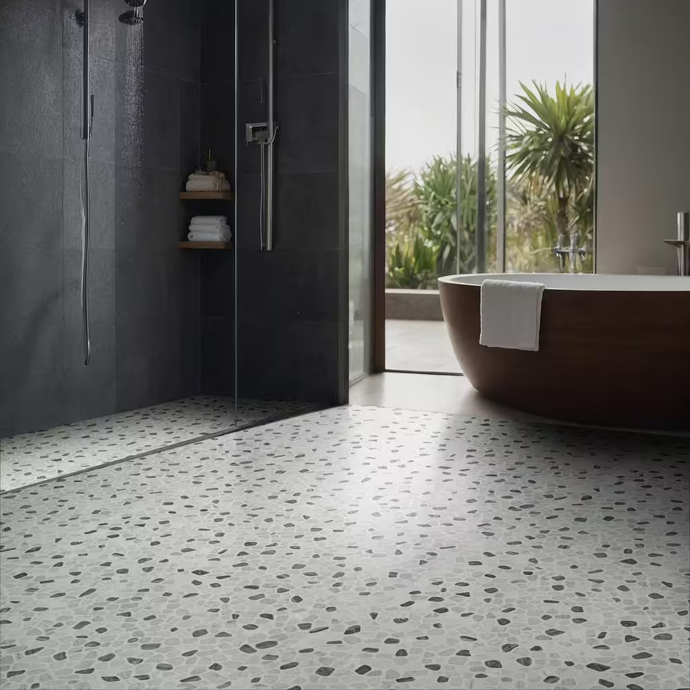 Black and White Pebbles 12 In. X 12 In. X 10 Mm Tumbled Marble Mosaic Tile (0.9
