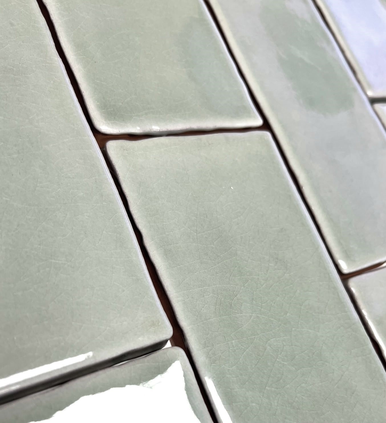 3×6 Sage Green Crackled Ceramic Tile, Backsplash Kitchen Bath (B0X OF 11 SF)
