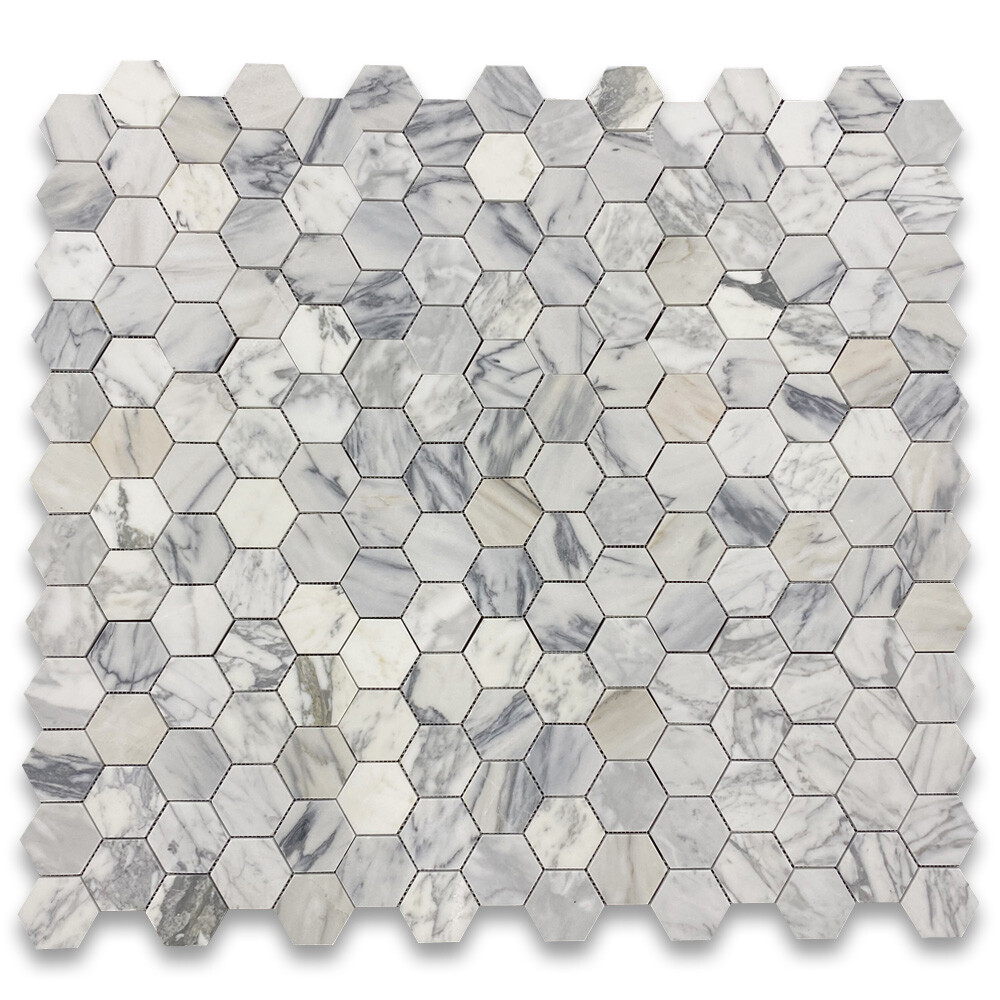 L33XH Statuary White Marble 3 inch Hexagon Mosaic Tile Honed