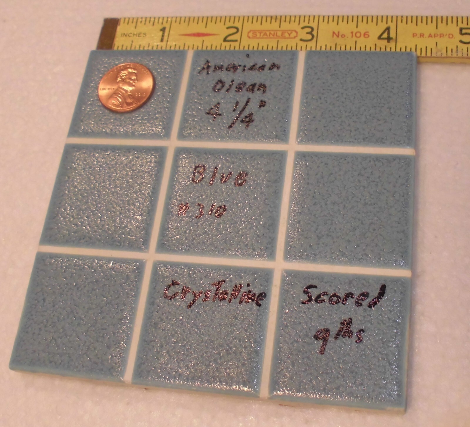 1 pc. “Blue” Scored in 9ths, Crystalline Ceramic Tile: American Olean…4-1/4″