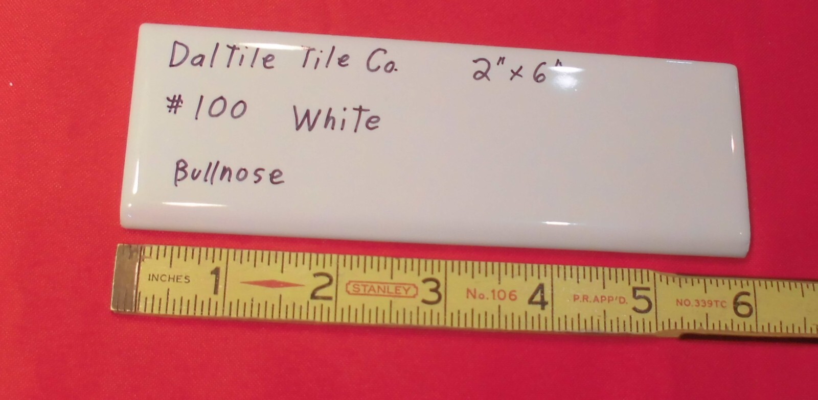 1 pc. Glossy White #100: 2″ X 6″ Bullnose Ceramic Tiles by Daltile, New Stock