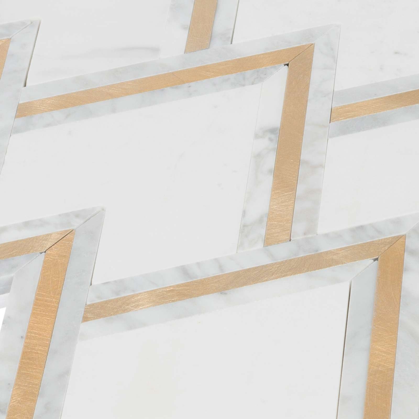White Cararra Stone w/ Gold Aluminum Trim Inlay Tile Kitchen Wall Backsplash