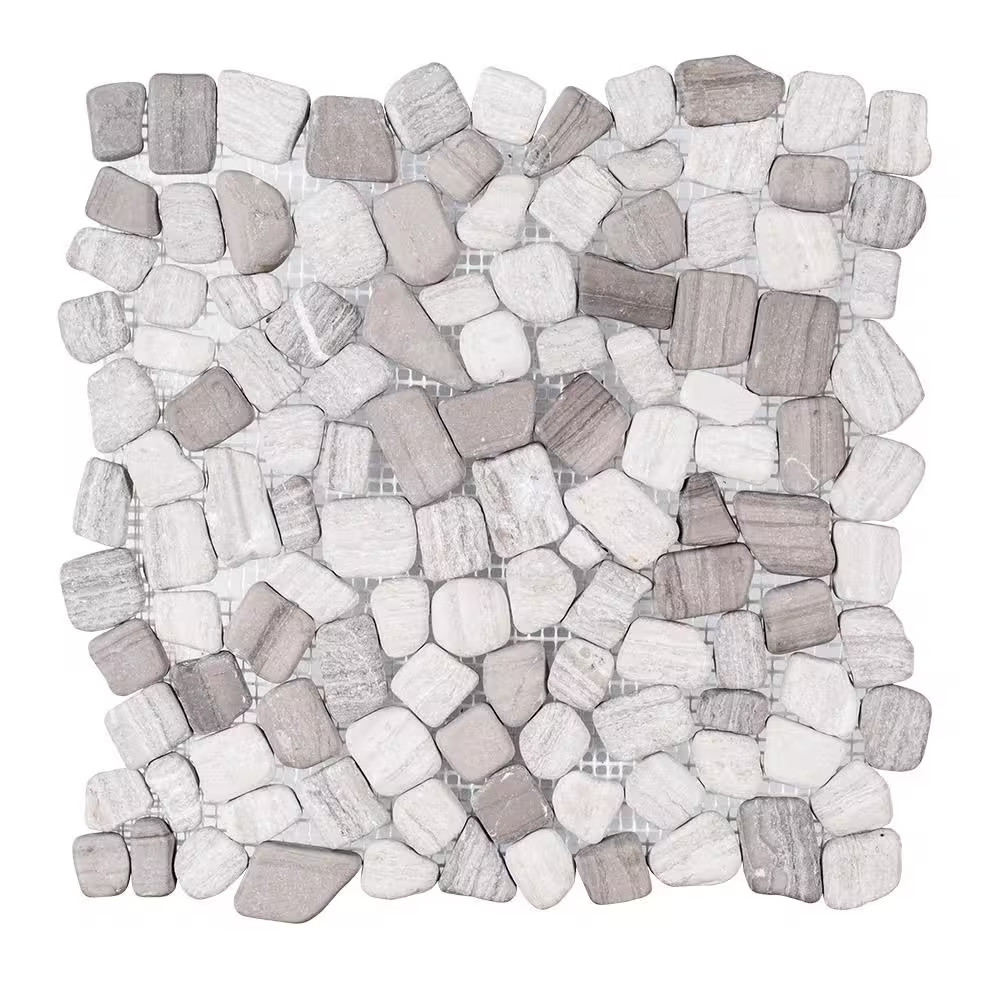 Bailey Grey Pebble 12 In. X 12 In. Honed Grey Limestone Wall and Floor Mosaic Ti