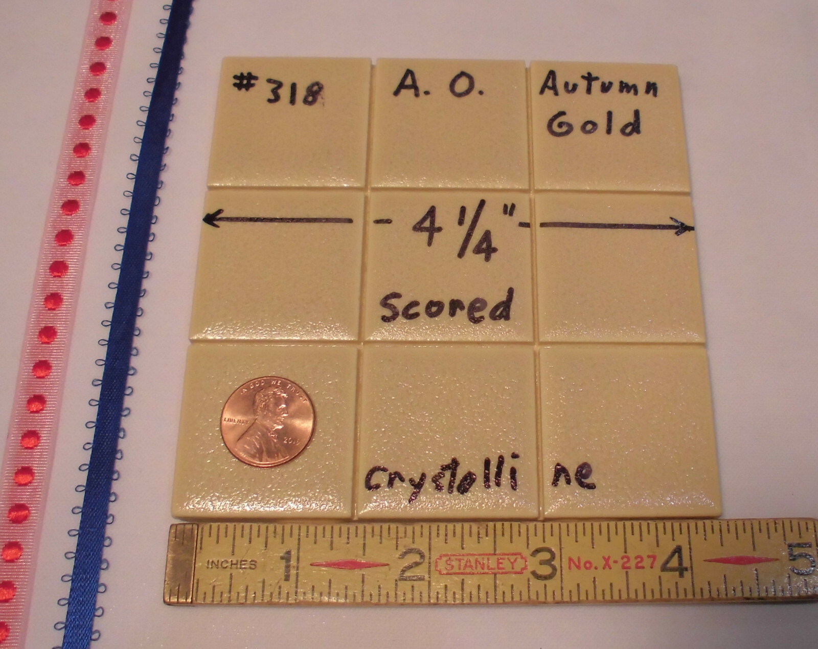 1 pc. 4-1/4″ Ceramic Tile *Autumn Gold* Scored 9ths: Crystalline, American Olean