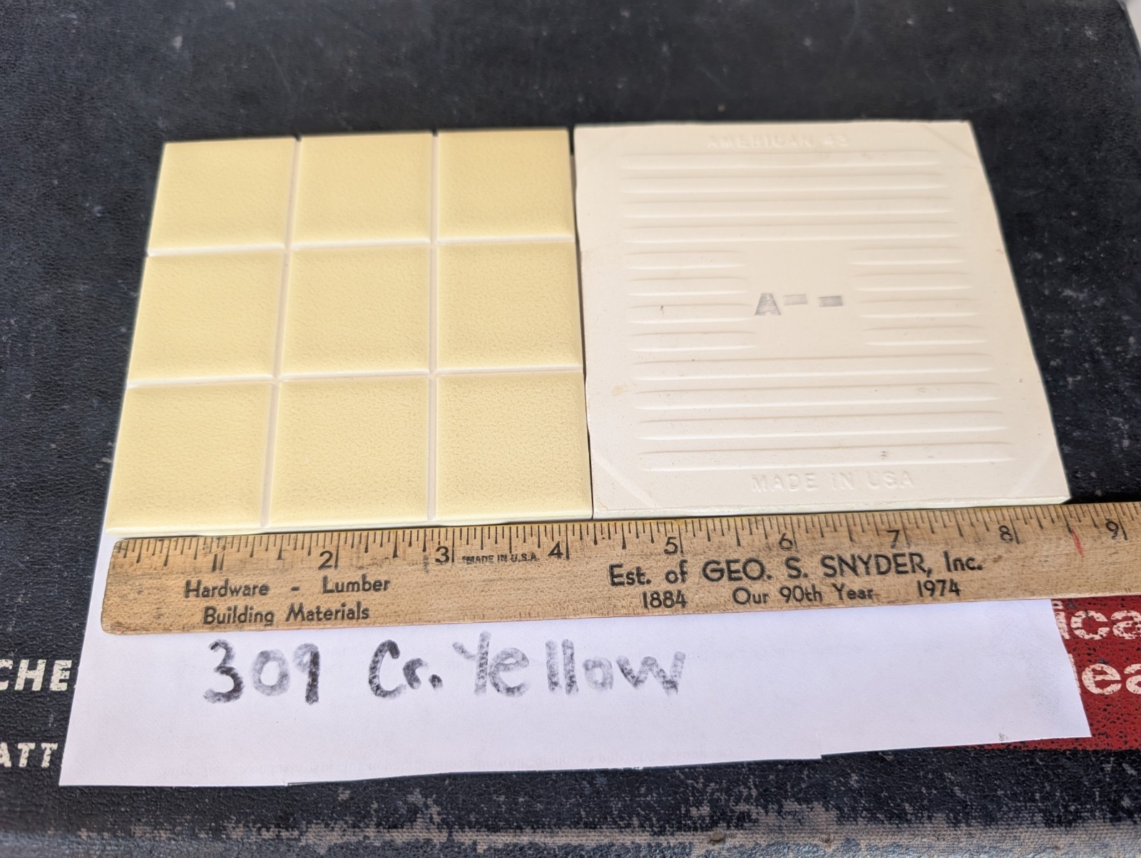2 pcs American Olean Crystalline Yellow #309 Tile 4-1/4″ SD-1 Scored 9ths