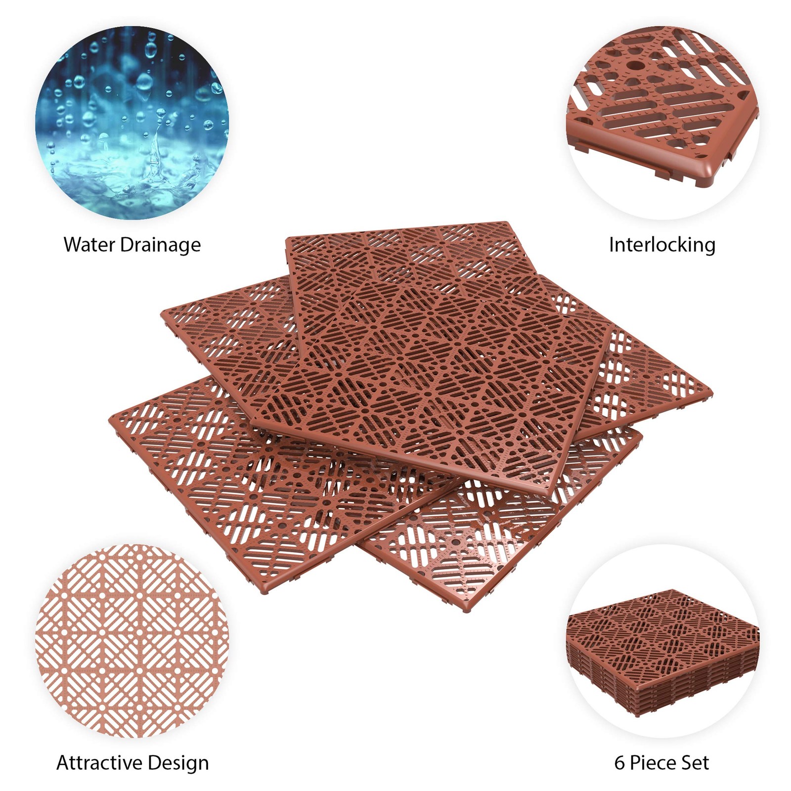 Deck Tiles – 6-Pack Pavers – Polypropylene Interlocking Patio Tiles – Outdoor…