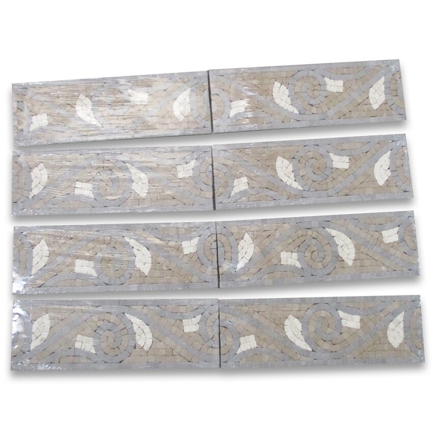 B3080T Marble Mosaic Border Bathroom Accent Listello Tile Swirl 4×12 Tumbled