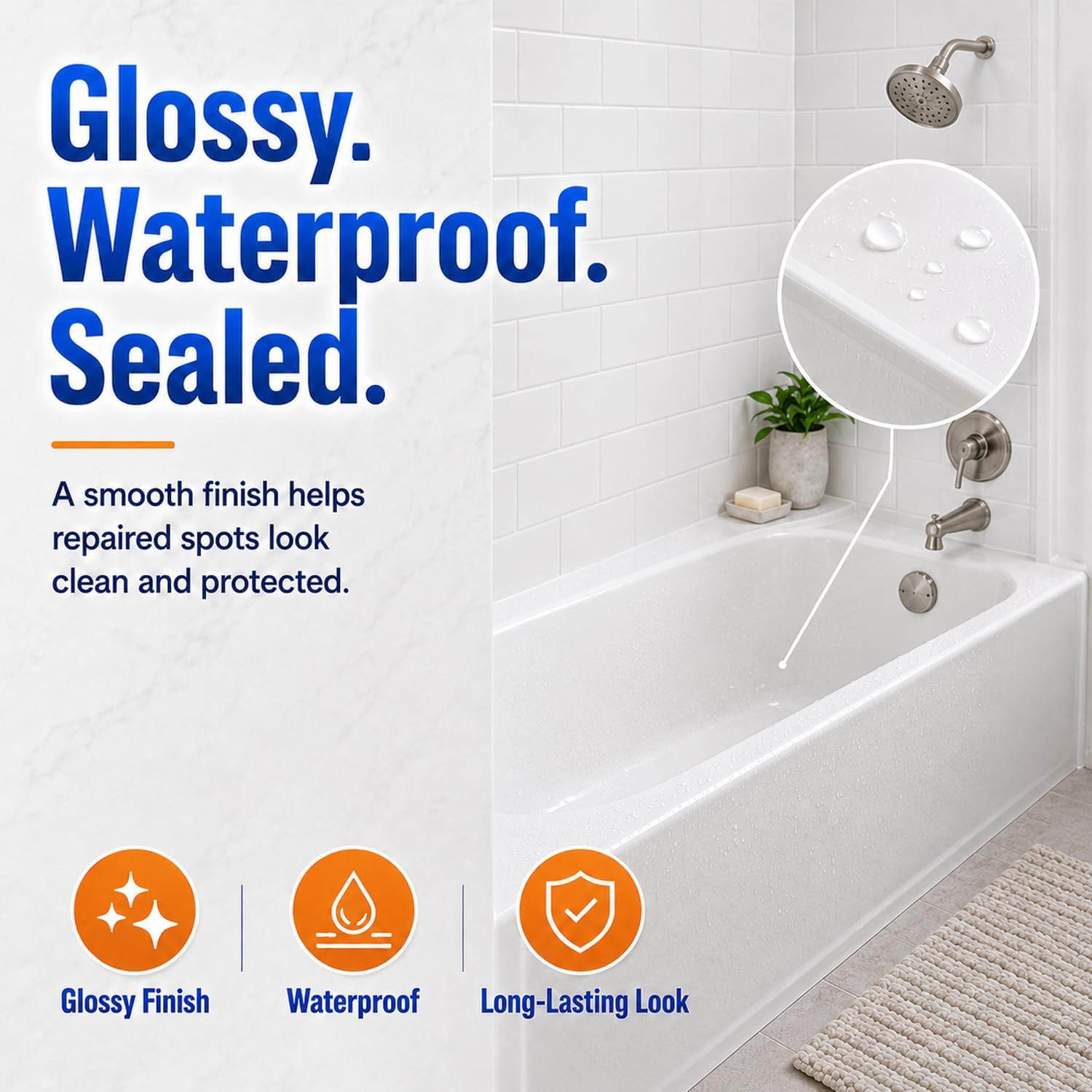 Tub Repair Kit White, Tub Chip and Bathtub Repair Kit for Enamel, Fiberglass, Ac