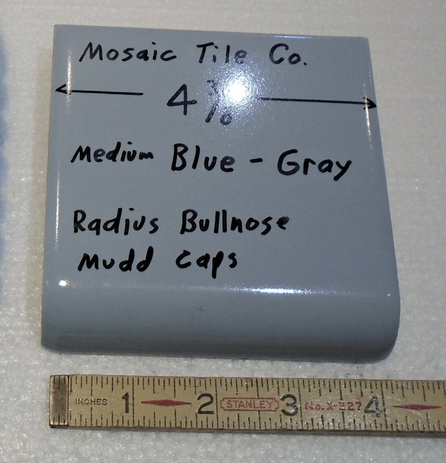 1 pc. Blue – Gray: Glossy Radius Bullnose Ceramic Tile 4-3/8″ by Mosaic Co. NOS
