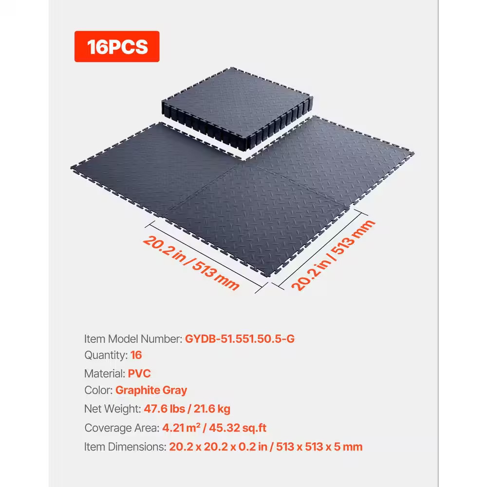 Garage Floor Tiles Interlocking, 16 Pack 20.2 X 20.2 X 0.2 In. Interlocking Modu