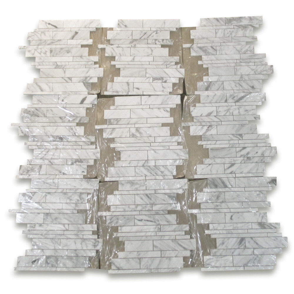 L78XP Statuary White Marble Random Strip Modern Brick Mosaic Tile Polished