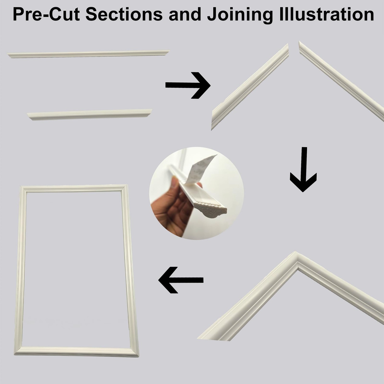 4 Set Peel & Stick Wall Molding Kit – Pre-Cut Mitered Trim for DIY Wainscoting,