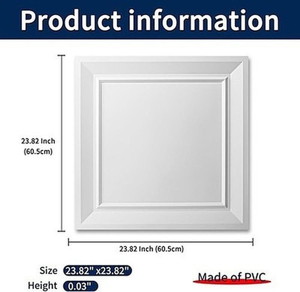 Art3dwallpanels 24×24 Drop Ceiling Tiles PVC White 24 Pack Fire Rated #R024