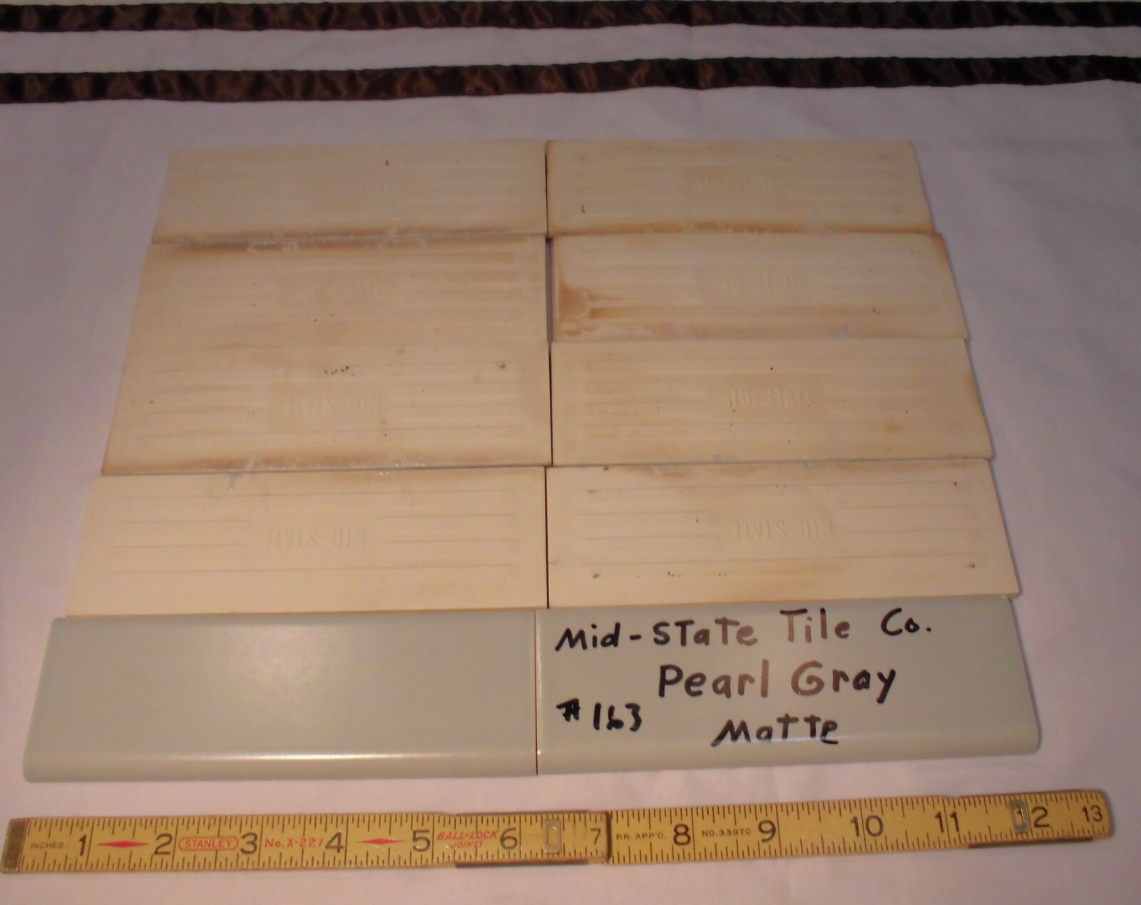 10 pcs. Vintage Matte *Pearl Gray* 2” X 6” Surface-Flat Bullnose Ceramic Tiles