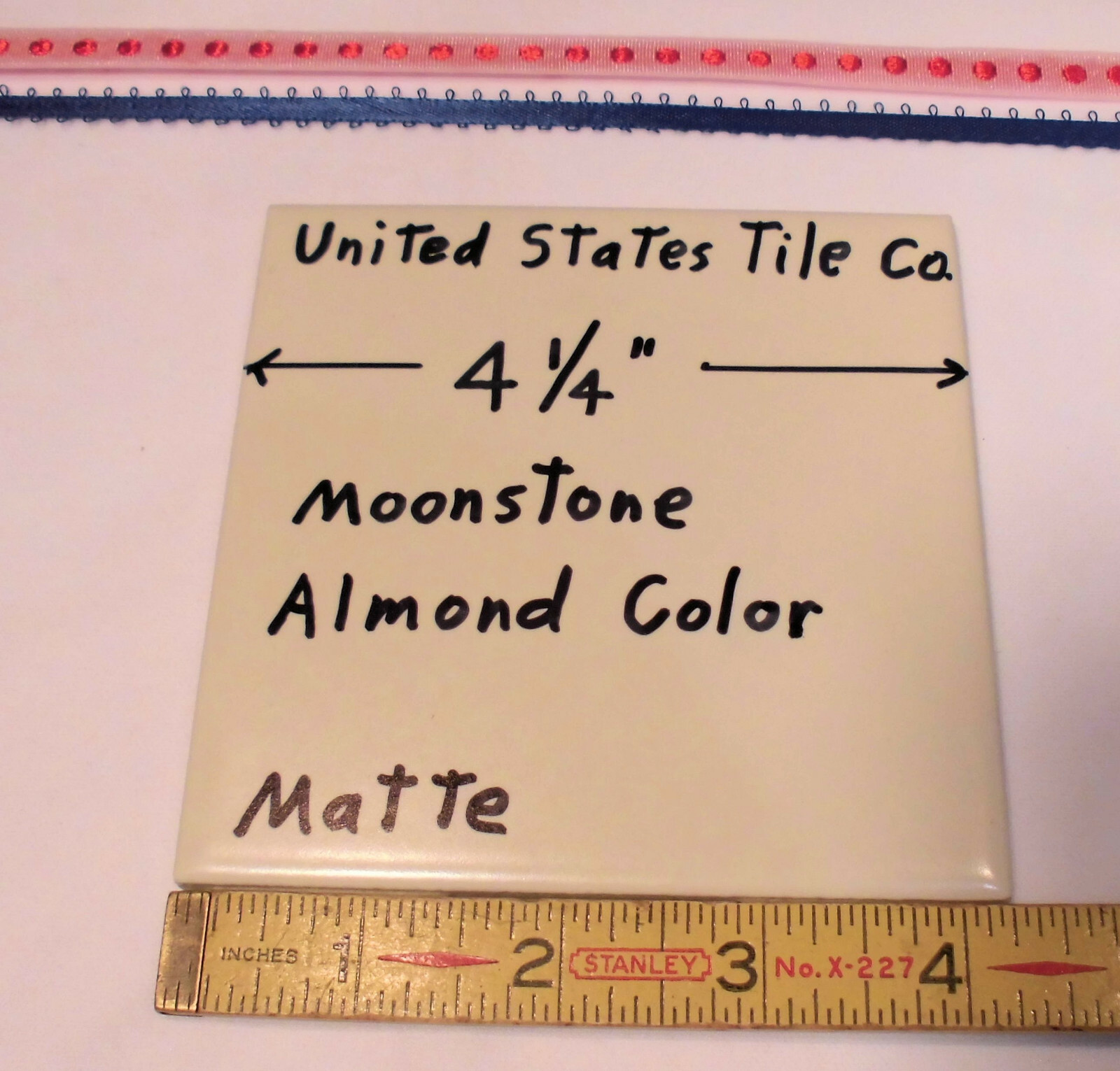 1 pc. *Almond – Moonstone* Matte Ceramic Tile 4-1/4″ (NOS) Made in USA