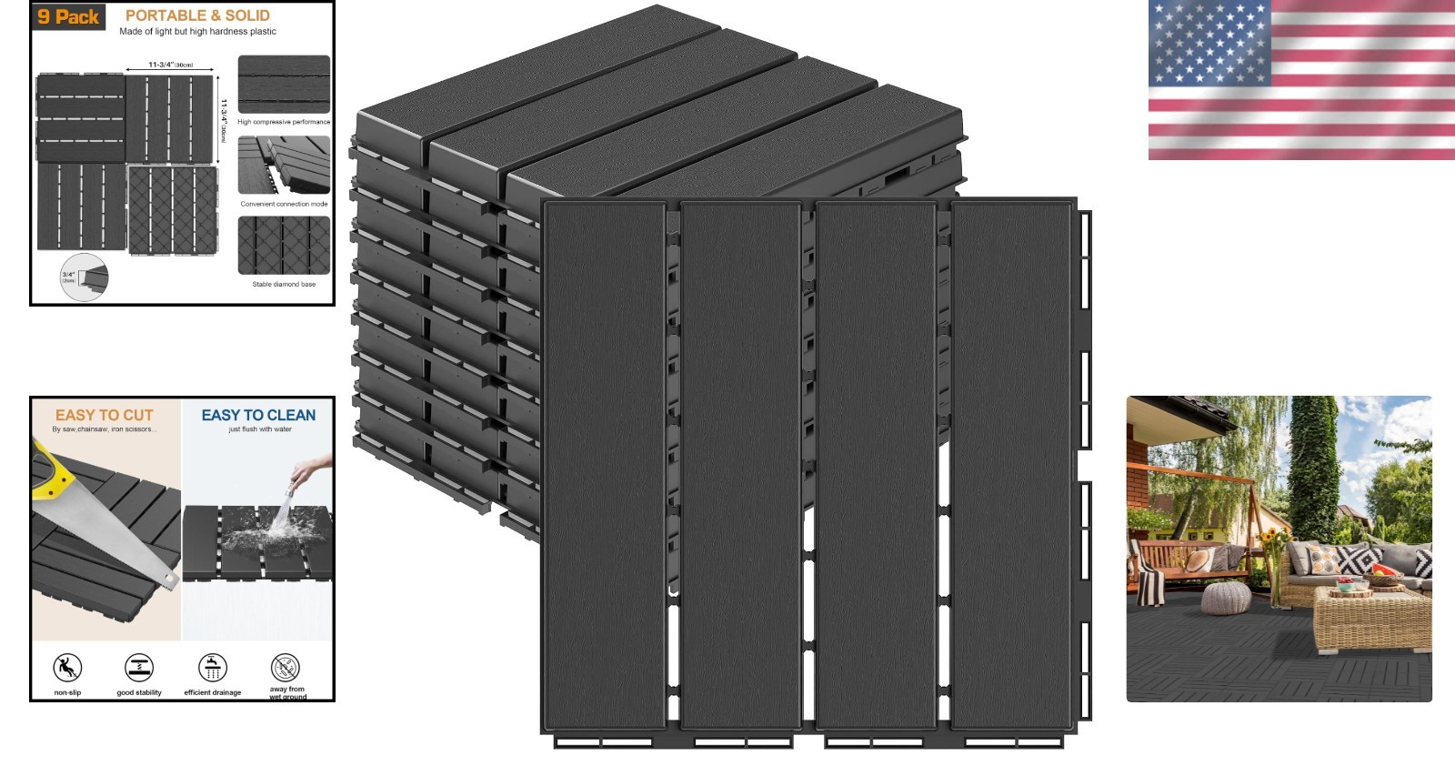 Dark Grey Interlocking Deck Tiles 9 Pack – Outdoor Flooring