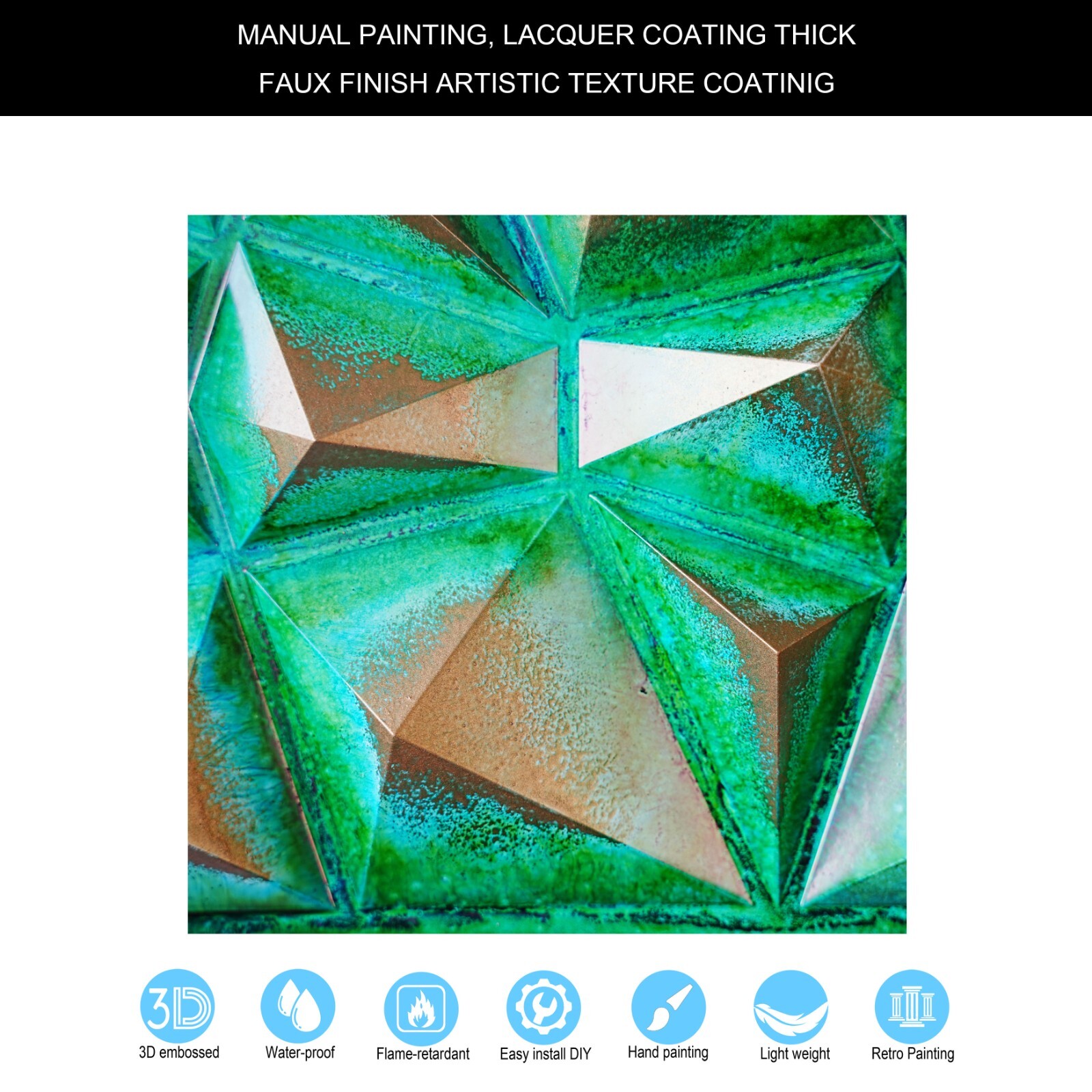 PVC Ceiling Tile Renovation Geometric PLM101 Washed cyan gold 10pcs PAINTSDECOR
