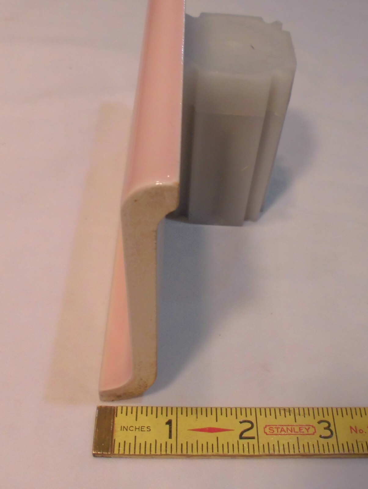 1 pc. Pink Blush #23 Bullnose Top; base/cove Ceramic Tile; 6″ American Olean