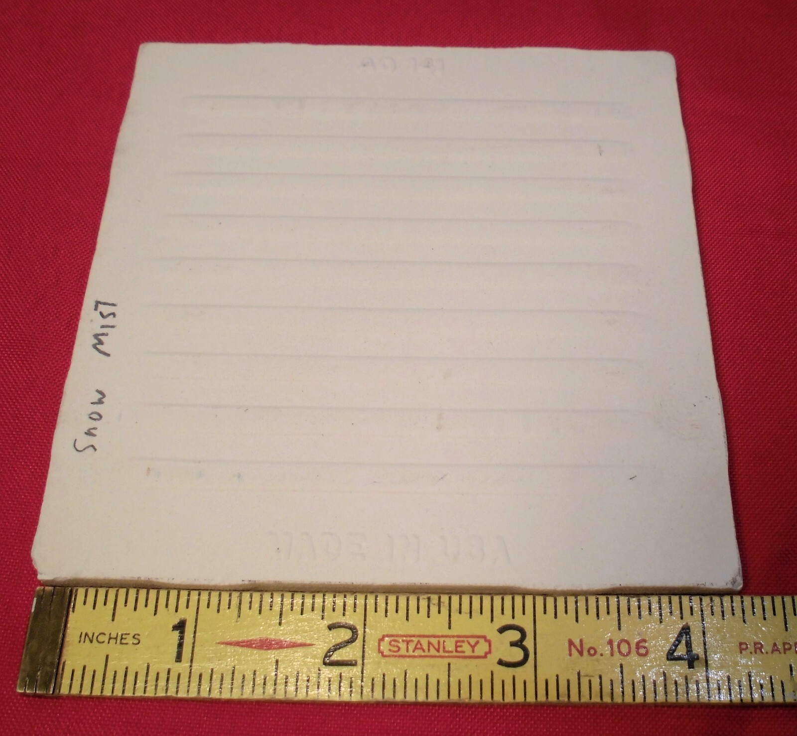1 pc. Snow Mist: 4-1/4″ Matte White Ceramic Tile: American Olean, 1950’s-80’s