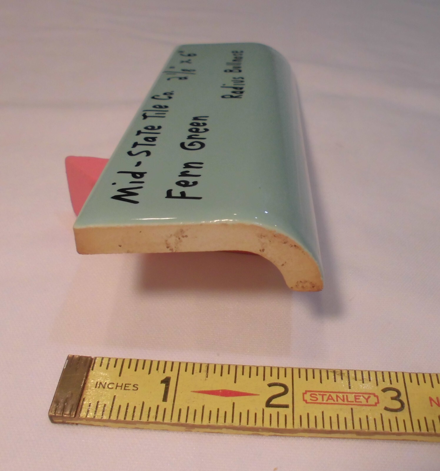 1pc. *Fern Green* Glossy Ceramic Radius Mud Cap Bullnose Tile; by Mid-State: NOS