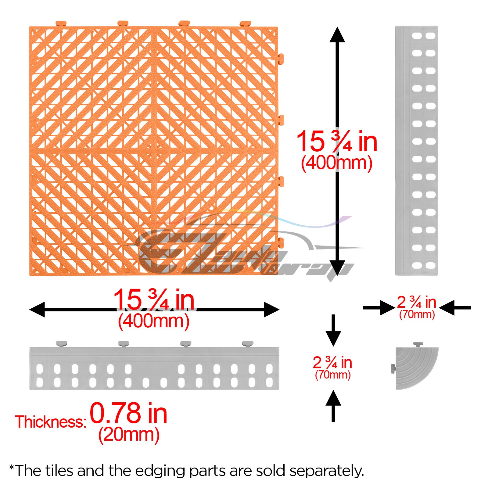 42pcs 16″x16″ Orange Garage Floor Mat Perforated Flooring Tile Shop Interlocking