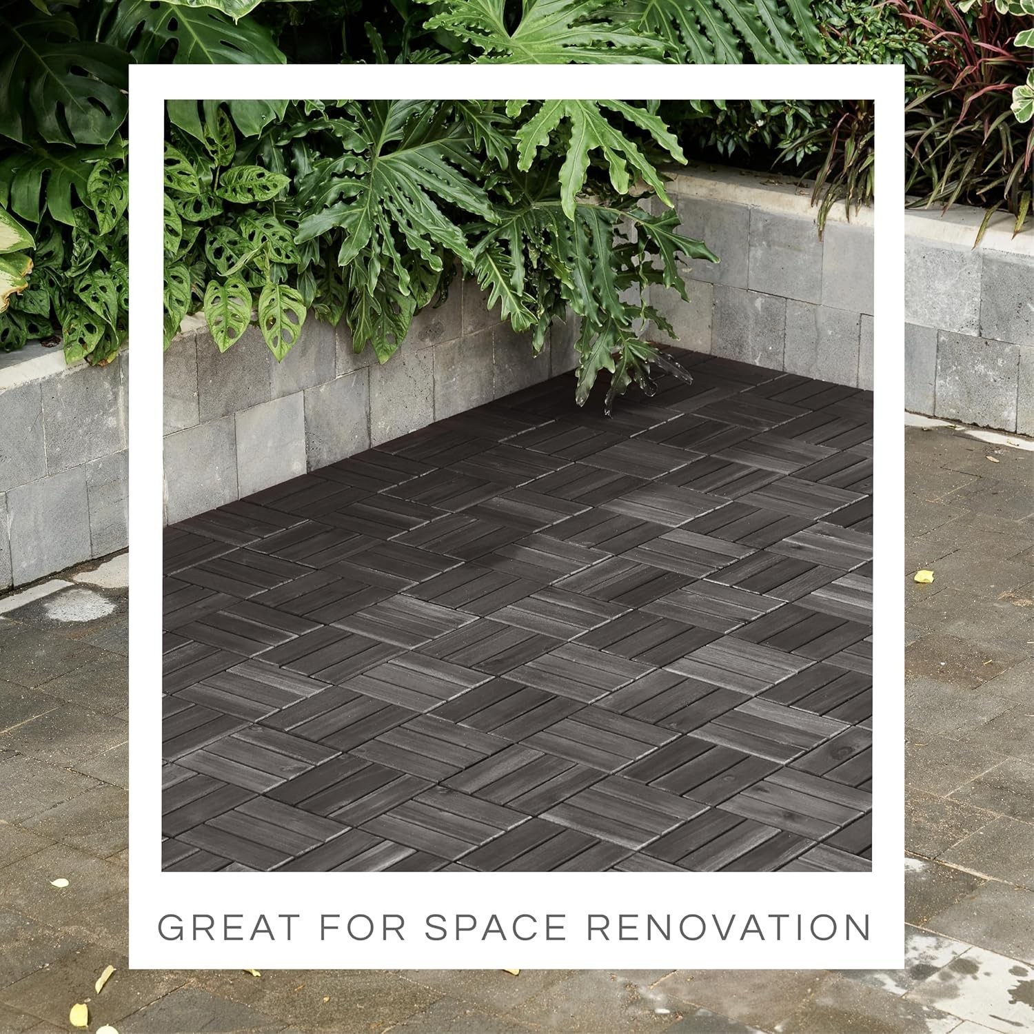 10 Pcs Deck Tiles, Patio Flooring – Outdoor Waterproof Acacia Wood Tiles for…