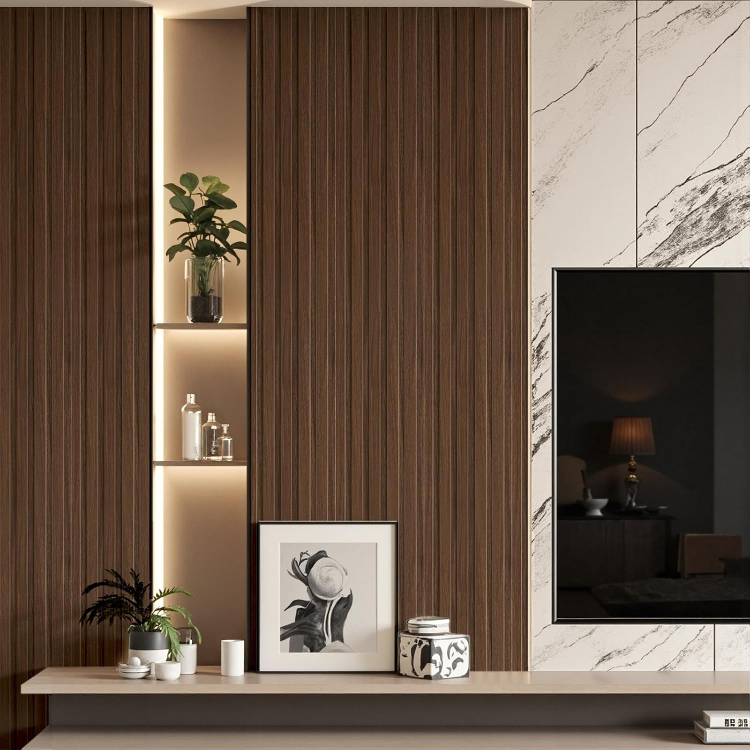 8-Pack 3D Walnut WPC Slat Wall Panels for Stylish Interior Decor