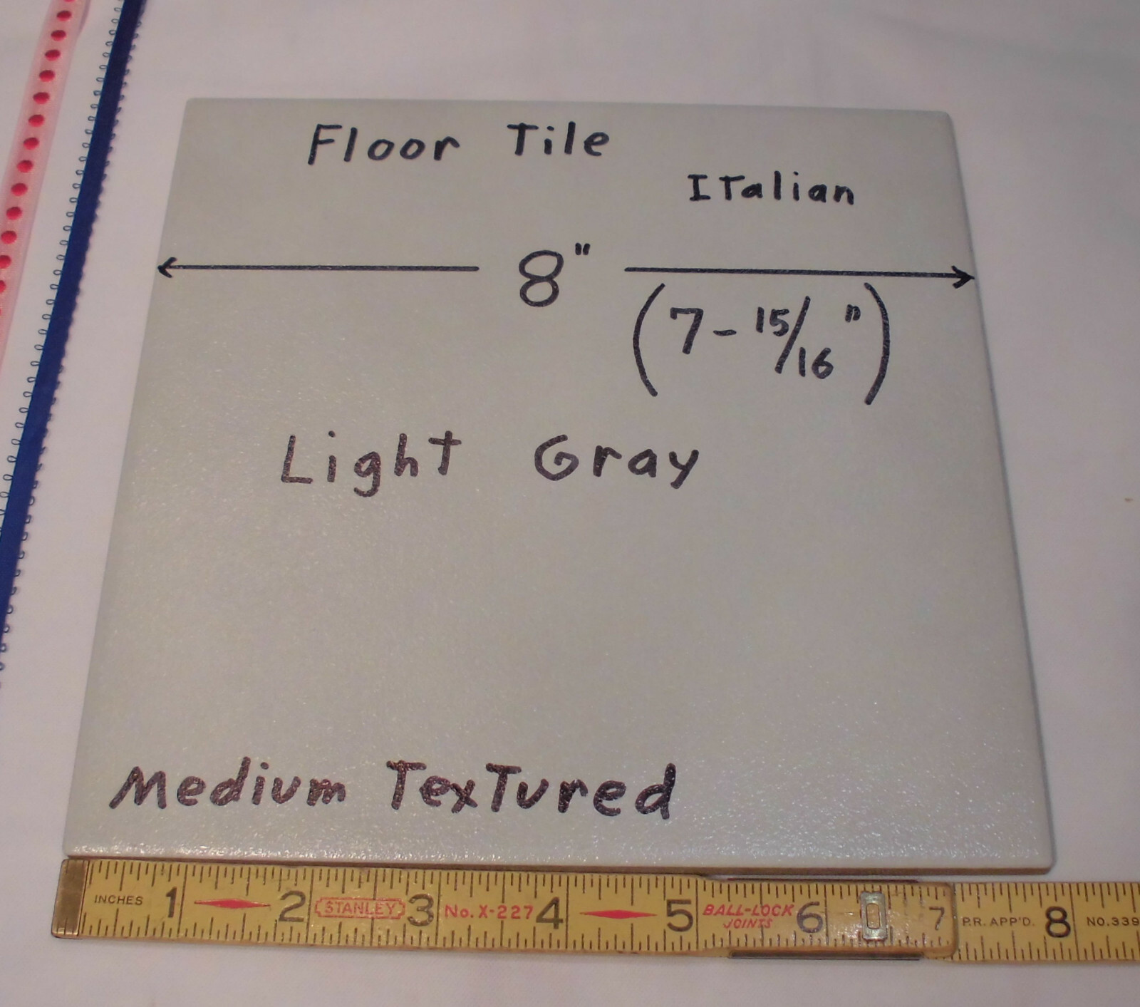 1 pc. “Light Gray” Ceramic Floor Tile 8″ X 8″ Medium Textured; Italian Made New