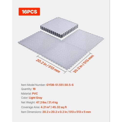 Garage Floor Tiles Interlocking, 16 Pack 20.2 x 20.2 x 0.2 in Interlocking Modul