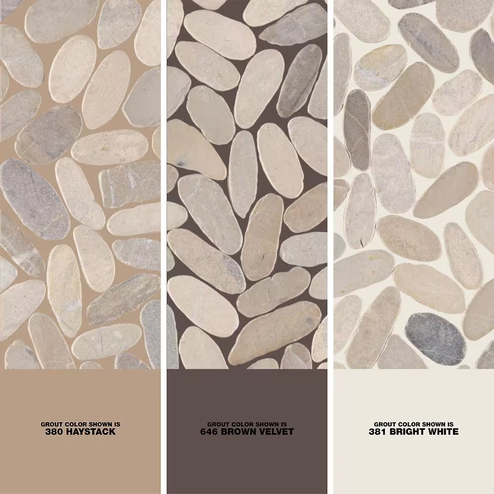 Sliced Pebble Truffle 12 In. X 12 In. X 0.38 In. Tumbled Marble Mesh-Mounted Mos
