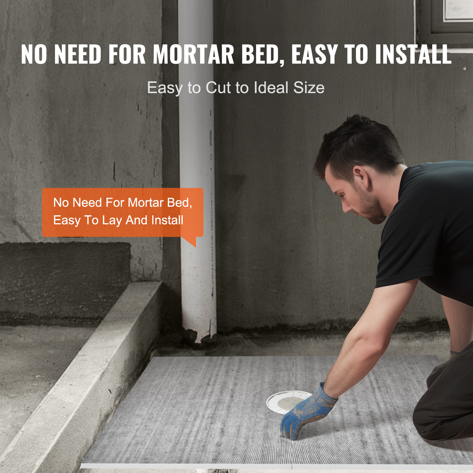 VEVOR Waterproofing Shower Curb Tray Kit 48″x72″ w/ Central Drain Thickened