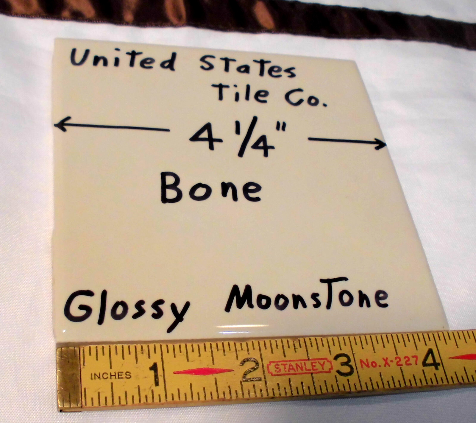 1 pc. Gloss Bone: 4-1/4″ Ceramic Tile New Stock: Bumpy-Ripple Textured Surface