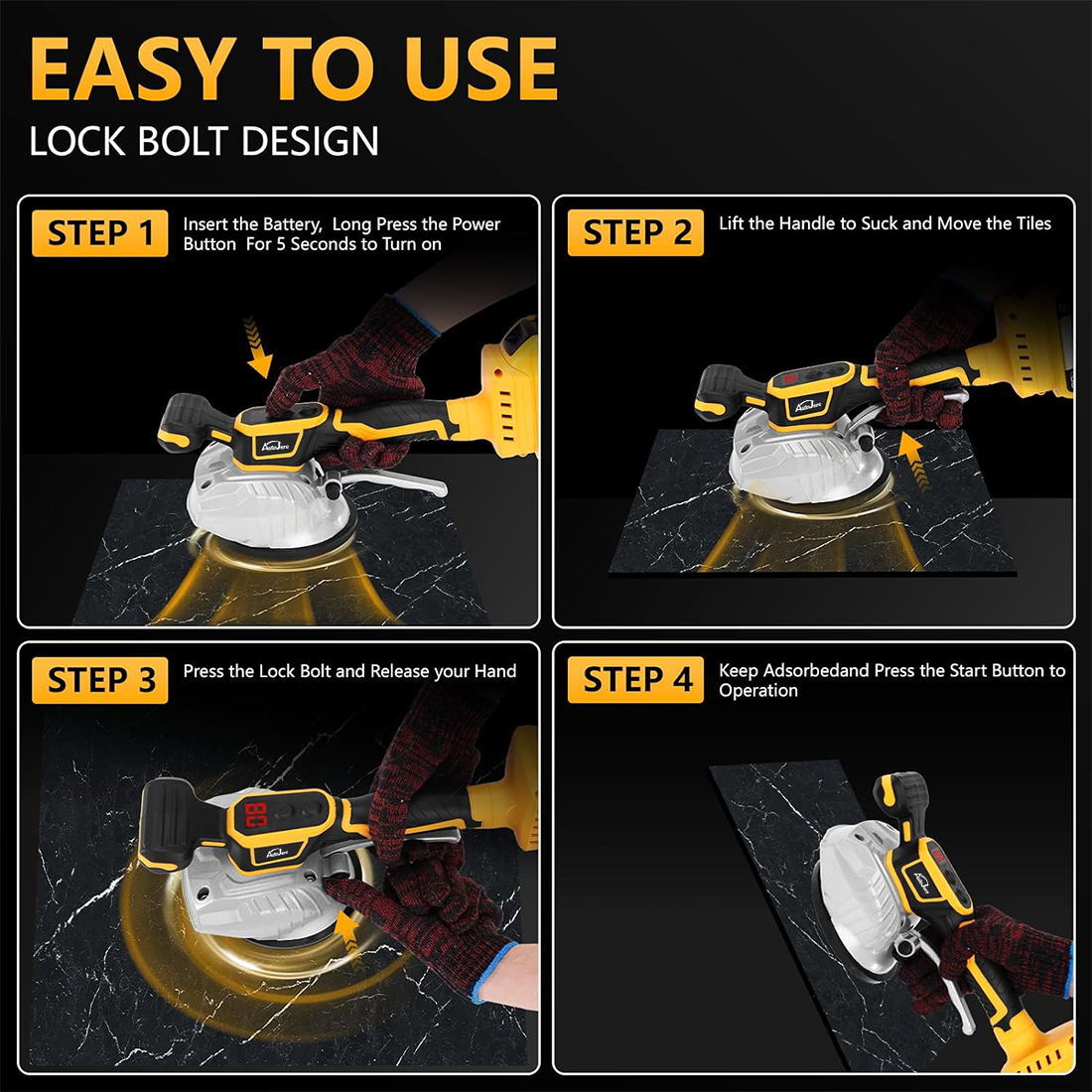 Tile Vibration Leveling Machine for Dewalt 20V Battery,Suction Cup 8-speeds