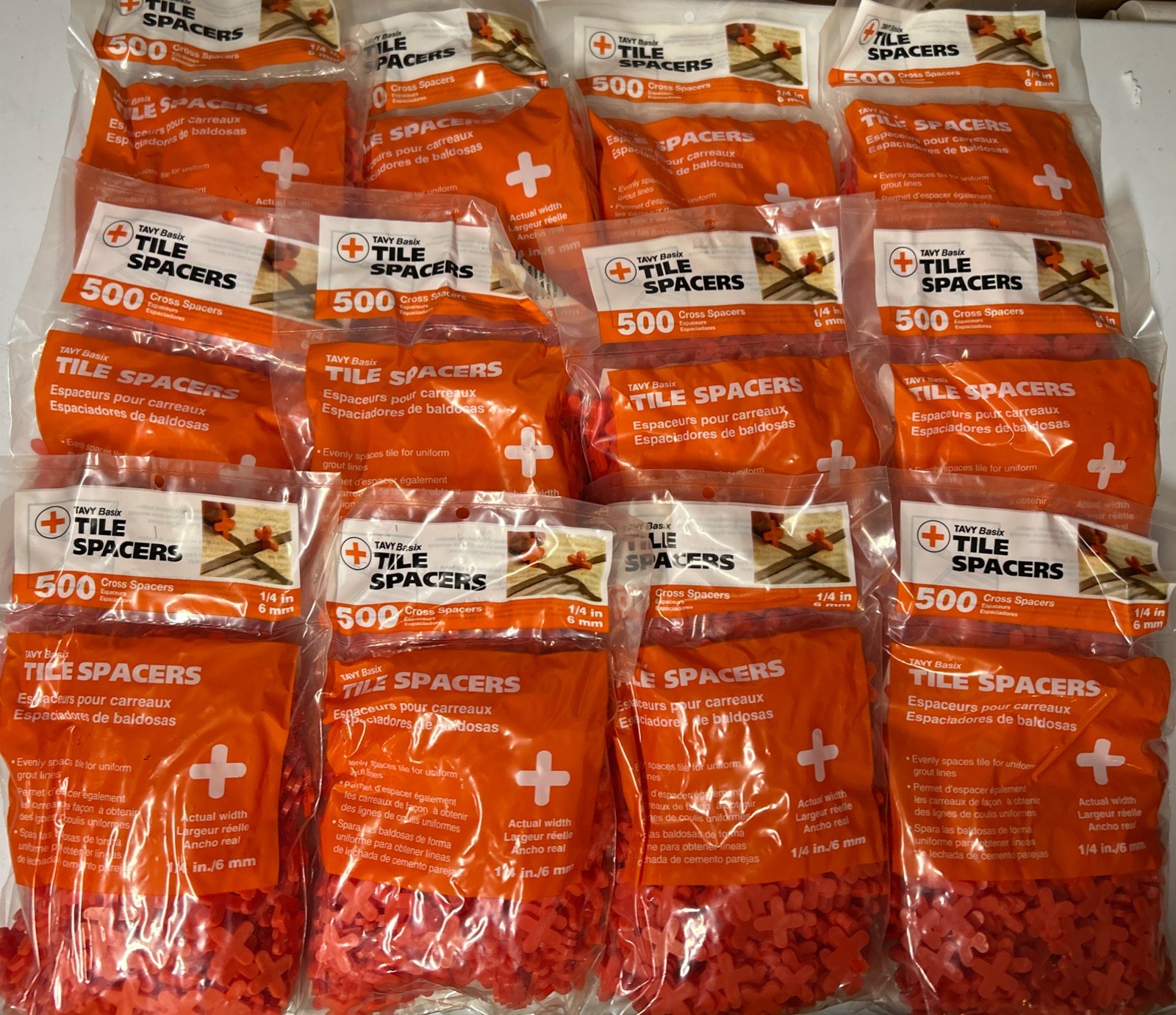 LOT OF 12 – Tavy Basix Tile Spacers 1/4in 6mm 500 Cross Pcs Orange Plastic