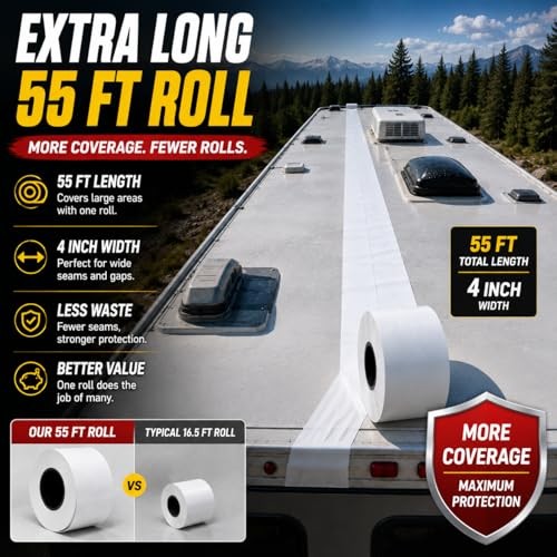 RV Roof Seal Tape 4 Inch x 55 Ft White – Professional Grade Butyl Sealant