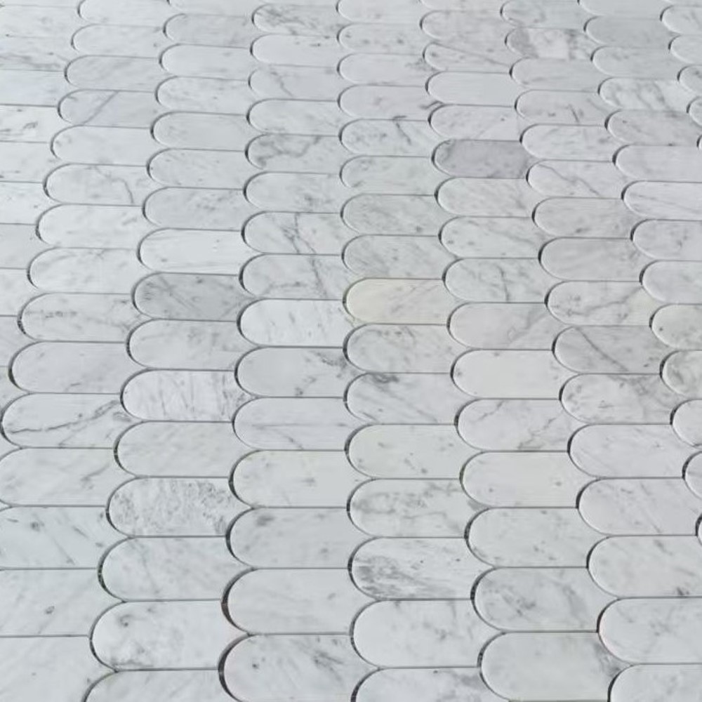 C995XP Carrara White Marble Arched Domed Mermaid Fish Scale Tile Polished
