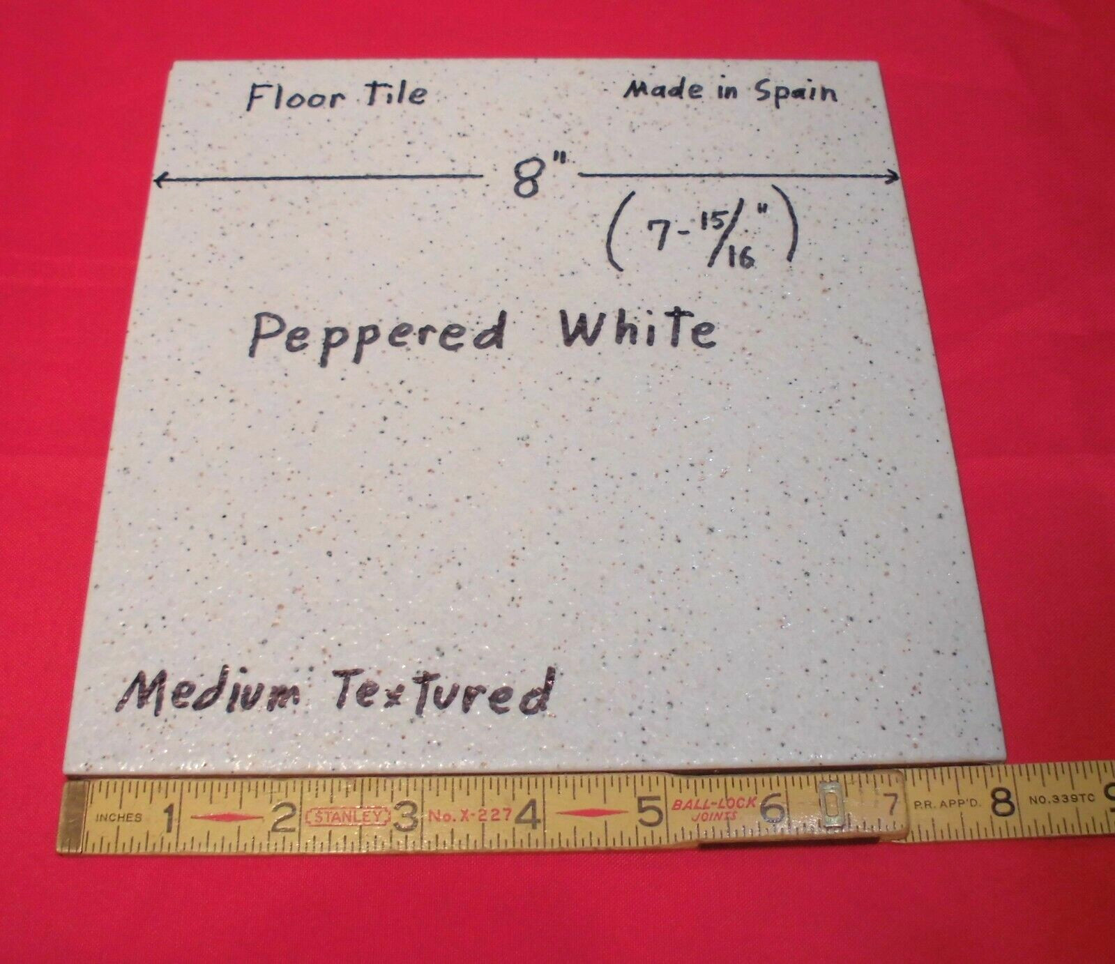 1 pc. “White – Peppered” Ceramic Floor Tile: 8″ X 8″ Textured, made in Spain