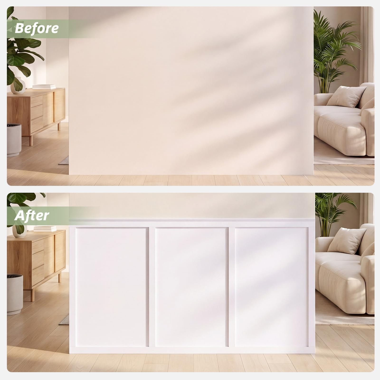 Board and Batten Wall Panel Kit Wainscoting Panels White, 10-Piece Set Painta…