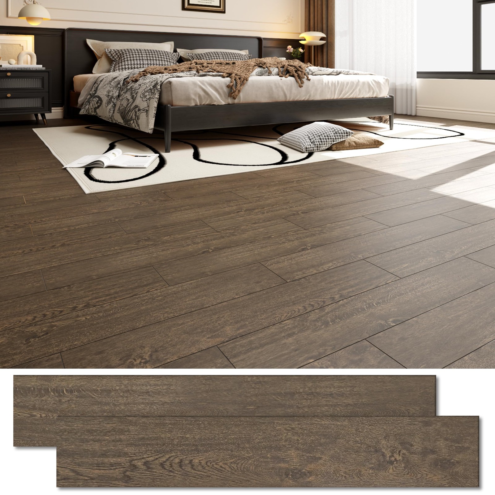 54 Sq.Ft. Peel and Stick Vinyl Floor Tiles 36″ x 6″ Wood Look Planks, 36 Pack…