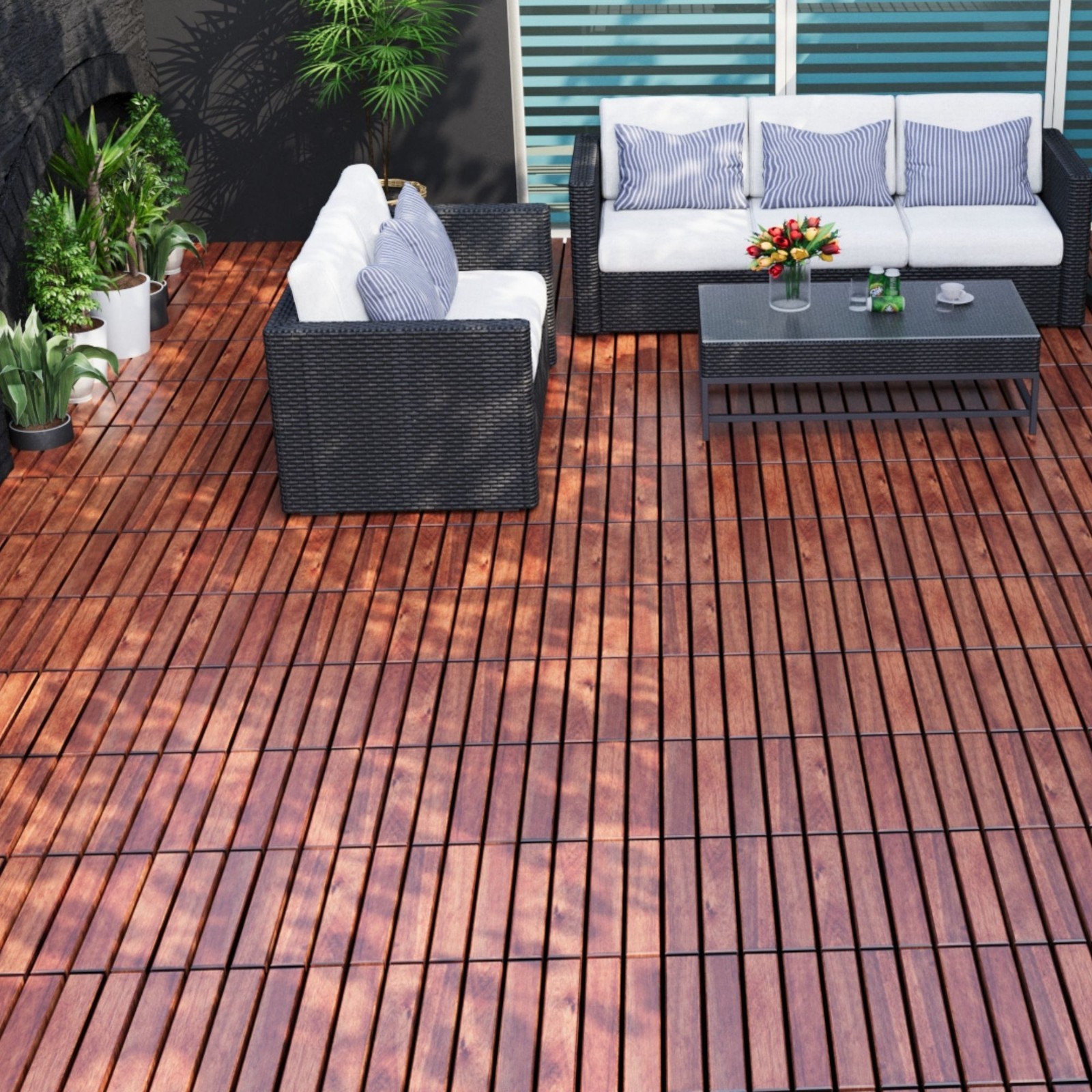 30Pack Interlocking Deck Tiles 12″ x 12″ Square Acacia Hardwood Outdoor Flooring